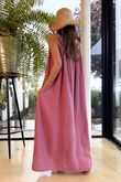Made in Italy Paulo Pillow Cotton Tie Shoulder Maxi Dress Indian Pink